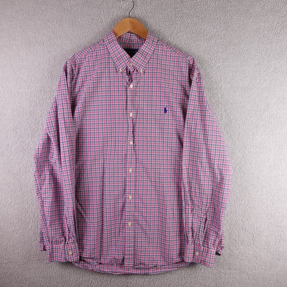 Ralph Lauren Mens XXL Classic Fit Pink Plaid Cotton Stretch Button Down Shirt